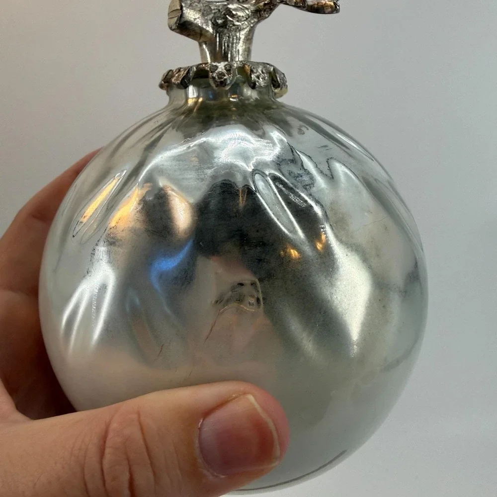 Mercury Glass Ornament Silver‎ Stag Deer Head Hammered Bauble